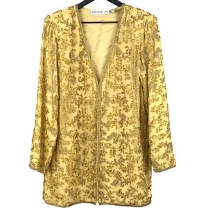 Vintage Scala Beaded Embellished Jacket Kimono Gold Floral Sheer‎ Pure Silk M